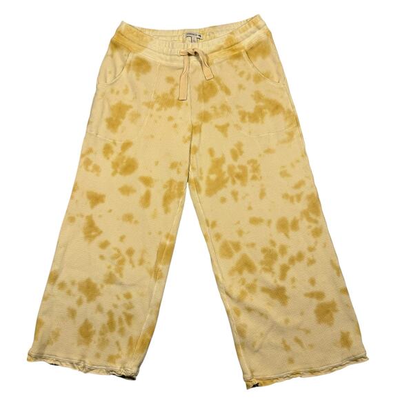 Toad&Co Women's Organic Wide Leg Cropped Yellow Tie Dyed Waffle Pants - Large - Picture 2 of 8